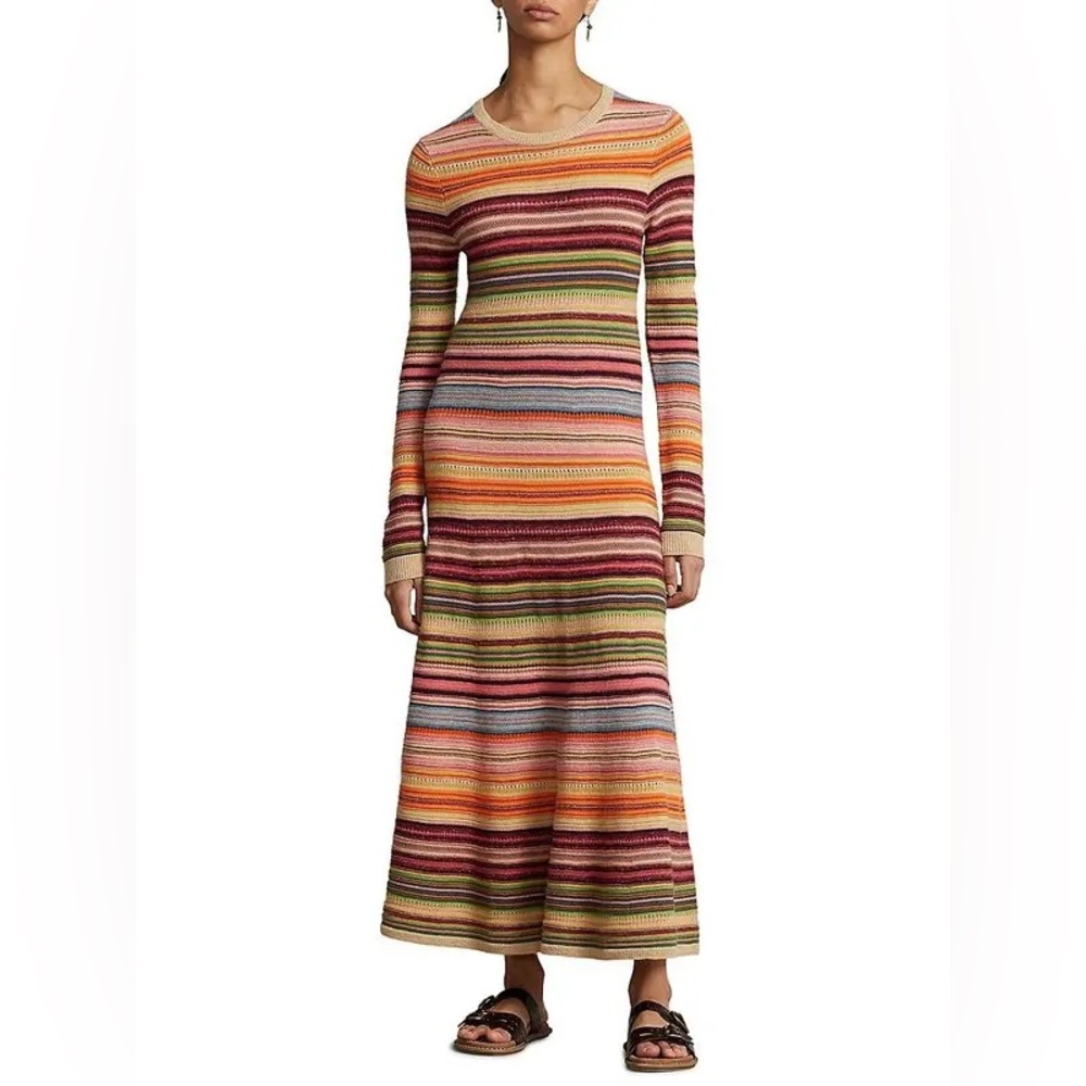 Polo Ralph Lauren Stripe Knit Wool Blend Long Sleeve Midi Dress Multicolor S